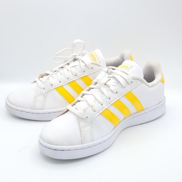 Adidas Grand Court White Yellow Stripe Superstar Casual EE9687 Womens size 9.5 - Picture 4 of 9